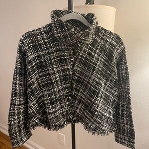 Tweed Short Turtleneck Sweater - Black and White